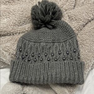 Betsey Johnson Gray Knit Beanie with Beads